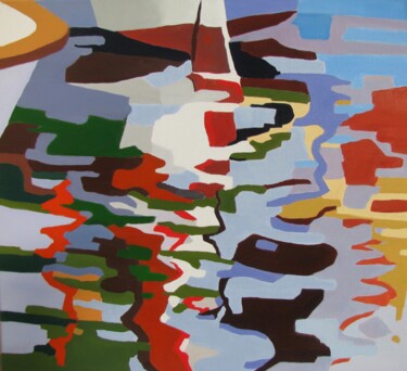 Peinture intitulée "Reflets dans le por…" par Jean-Noël Le Junter, Œuvre d'art originale, Huile Monté sur Châssis en bois