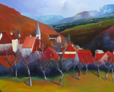 Painting titled "Lods , vallée de la…" by Jean-Noël Le Junter, Original Artwork, Oil Mounted on Wood Stretcher frame