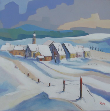 Painting titled "Hiver dans le Haut-…" by Jean-Noël Le Junter, Original Artwork, Oil Mounted on Wood Stretcher frame