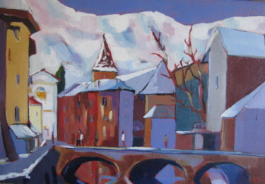 Pintura titulada "Annecy en hiver" por Jean-Noël Le Junter, Obra de arte original, Oleo Montado en Bastidor de camilla de ma…