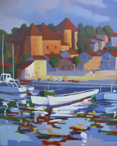 Painting titled "Thonon les bains" by Jean-Noël Le Junter, Original Artwork, Oil Mounted on Wood Stretcher frame