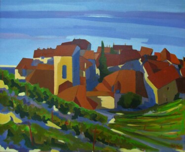 Painting titled "Lavaux (Suisse)" by Jean-Noël Le Junter, Original Artwork, Oil Mounted on Wood Stretcher frame