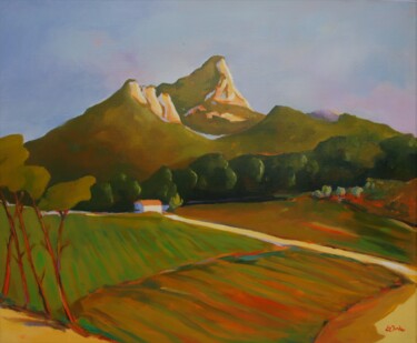Painting titled "Le Pic Saint-Loup à…" by Jean-Noël Le Junter, Original Artwork, Oil Mounted on Wood Stretcher frame