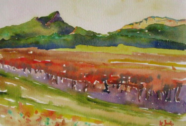 Painting titled "Le Pic Saint-Loup e…" by Jean-Noël Le Junter, Original Artwork, Watercolor Mounted on Cardboard
