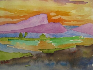 Painting titled "Coucher de soleil d…" by Jean-Noël Le Junter, Original Artwork, Watercolor