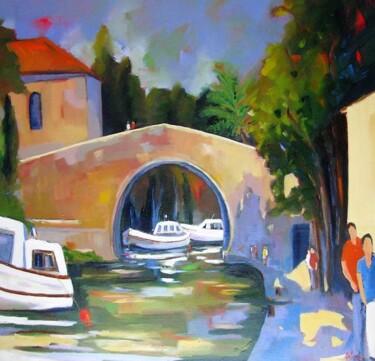Peinture intitulée "Le Canal du Midi au…" par Jean-Noël Le Junter, Œuvre d'art originale, Huile Monté sur Châssis en bois