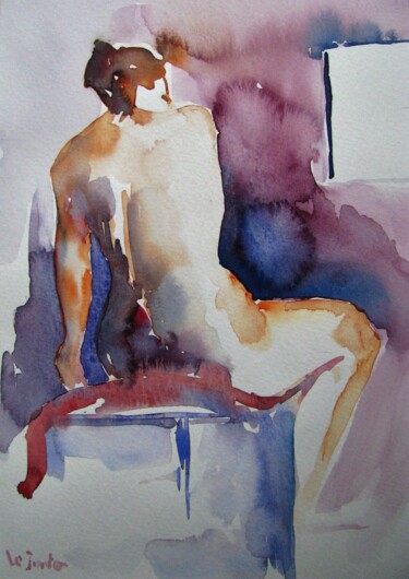 Painting titled "Desnuda" by Jean-Noël Le Junter, Original Artwork, Watercolor