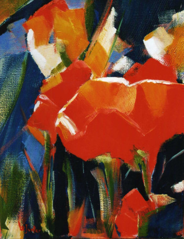 Pintura intitulada "Tulipes" por Jean-Noël Le Junter, Obras de arte originais, Óleo Montado em Armação em madeira