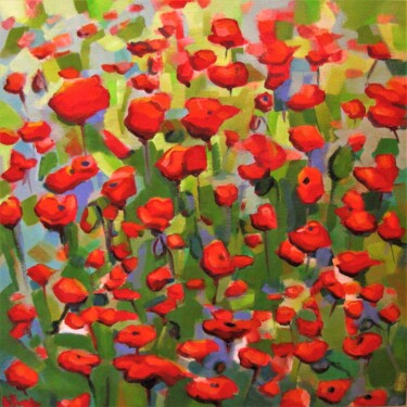 Peinture intitulée "Coquelicots 2" par Jean-Noël Le Junter, Œuvre d'art originale, Huile Monté sur Châssis en bois