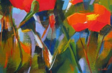 Painting titled "Coquelicots" by Jean-Noël Le Junter, Original Artwork, Oil Mounted on Wood Stretcher frame