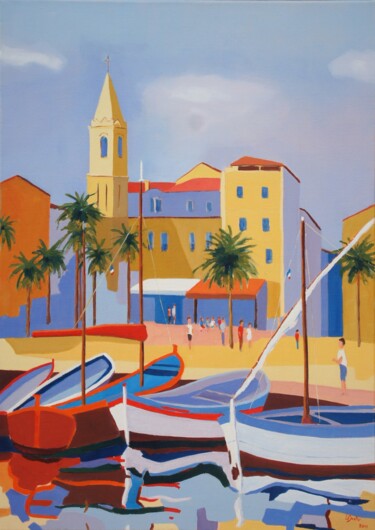 Painting titled "Pointus à Sanary-su…" by Jean-Noël Le Junter, Original Artwork, Oil Mounted on Wood Stretcher frame