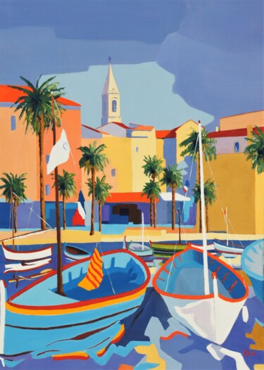 Painting titled "Pointus à Sanary 3" by Jean-Noël Le Junter, Original Artwork, Oil Mounted on Wood Stretcher frame
