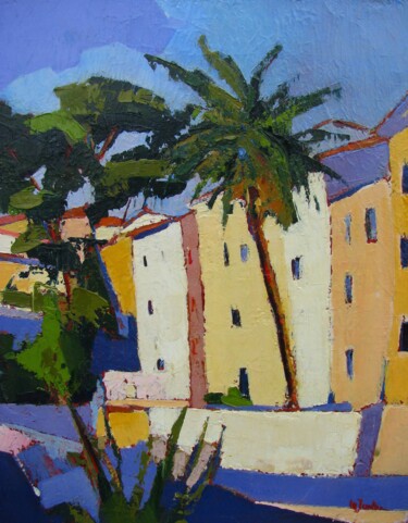 Painting titled "Sanary, boulevard C…" by Jean-Noël Le Junter, Original Artwork, Oil Mounted on Wood Stretcher frame