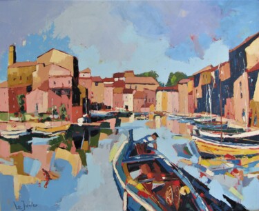 Painting titled "Martigues, le miroi…" by Jean-Noël Le Junter, Original Artwork, Oil Mounted on Wood Stretcher frame