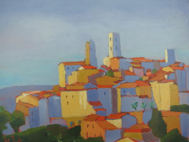 Painting titled "Grasse" by Jean-Noël Le Junter, Original Artwork, Oil Mounted on Wood Stretcher frame