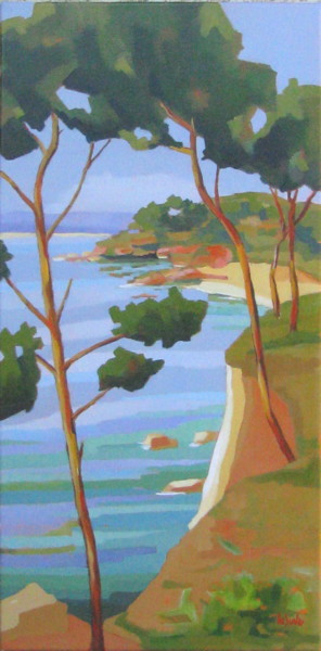 Painting titled "Calanque vers le Mo…" by Jean-Noël Le Junter, Original Artwork, Oil Mounted on Wood Stretcher frame