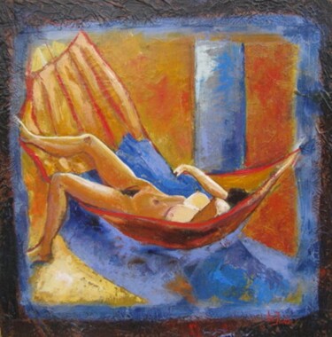 Картина под названием "Le hamac" - Jean-Noël Le Junter, Подлинное произведение искусства, Масло Установлен на Деревянная рам…