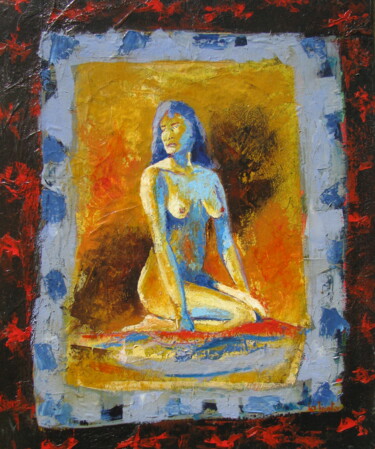 Картина под названием "Nu assis sur les ta…" - Jean-Noël Le Junter, Подлинное произведение искусства, Масло Установлен на Де…