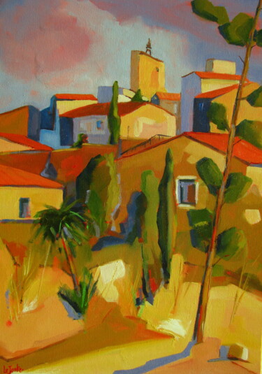 Painting titled "Balaruc le Vieux" by Jean-Noël Le Junter, Original Artwork, Oil Mounted on Wood Stretcher frame