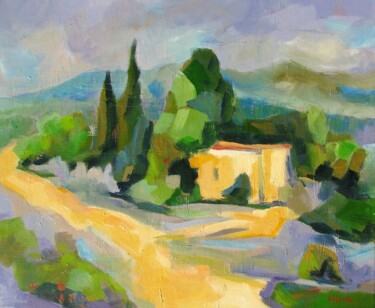제목이 "Vieux mas provençal"인 미술작품 Jean-Noël Le Junter로, 원작, 기름 나무 들것 프레임에 장착됨
