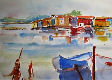Painting titled "La Pointe Courte" by Jean-Noël Le Junter, Original Artwork, Watercolor Mounted on Wood Panel