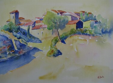 Painting titled "Les Matelles 1" by Jean-Noël Le Junter, Original Artwork, Watercolor Mounted on Other rigid panel