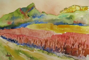 Painting titled "Le Pic Saint-Loup e…" by Jean-Noël Le Junter, Original Artwork, Watercolor Mounted on Cardboard