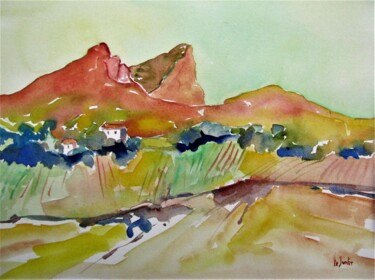 Painting titled "Le Pic Saint-Loup v…" by Jean-Noël Le Junter, Original Artwork, Watercolor Mounted on Other rigid panel