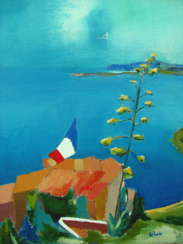Pintura titulada "Les toits d'Eze" por Jean-Noël Le Junter, Obra de arte original, Oleo Montado en Bastidor de camilla de ma…