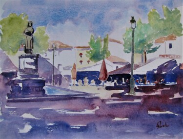 Peinture intitulée "Place Saint-Louis à…" par Jean-Noël Le Junter, Œuvre d'art originale, Aquarelle Monté sur Panneau de bois