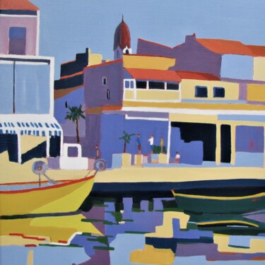 Painting titled "Palavas, rive gauche" by Jean-Noël Le Junter, Original Artwork, Oil Mounted on Wood Stretcher frame