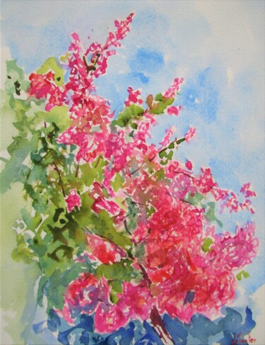 Painting titled "Bougainvillée" by Jean-Noël Le Junter, Original Artwork, Watercolor