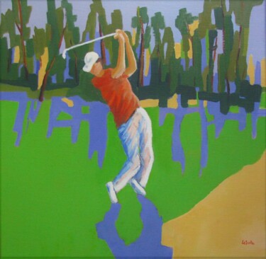 Painting titled "Golfeur 2" by Jean-Noël Le Junter, Original Artwork, Oil Mounted on Wood Stretcher frame