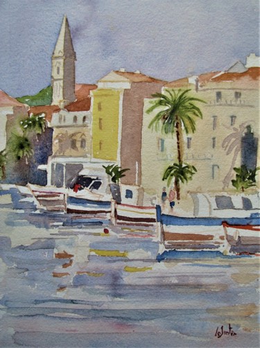 Pintura intitulada "Le port de Sanary-s…" por Jean-Noël Le Junter, Obras de arte originais, Aquarela Montado em Painel de ma…