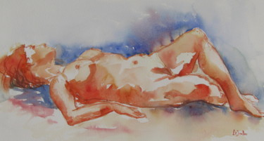 Painting titled "Nu allongé." by Jean-Noël Le Junter, Original Artwork, Watercolor