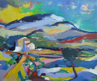 Painting titled "Pic Saint-Loup fauve" by Jean-Noël Le Junter, Original Artwork, Oil Mounted on Wood Stretcher frame