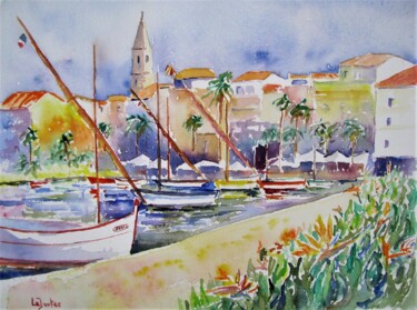 Pintura intitulada "Sanary sur mer." por Jean-Noël Le Junter, Obras de arte originais, Aquarela Montado em Painel de madeira