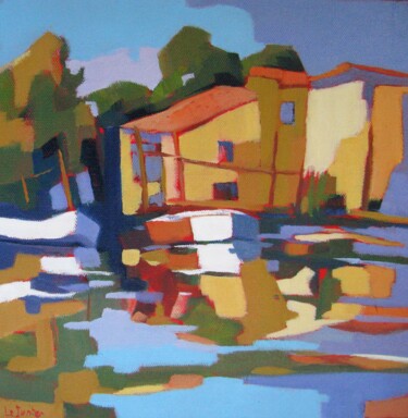 Painting titled "Les cabanes du Sala…" by Jean-Noël Le Junter, Original Artwork, Oil Mounted on Wood Stretcher frame