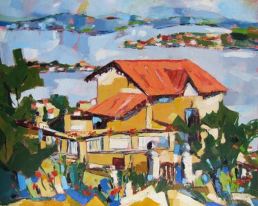 Painting titled "Sète, en haut du Mo…" by Jean-Noël Le Junter, Original Artwork, Oil Mounted on Wood Stretcher frame