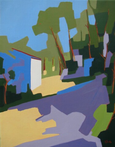 Painting titled "Le vieux mas 4" by Jean-Noël Le Junter, Original Artwork, Oil Mounted on Wood Stretcher frame