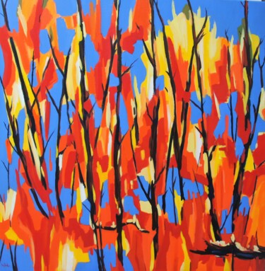 Картина под названием "L'incendie" - Jean-Noël Le Junter, Подлинное произведение искусства, Масло Установлен на Деревянная р…
