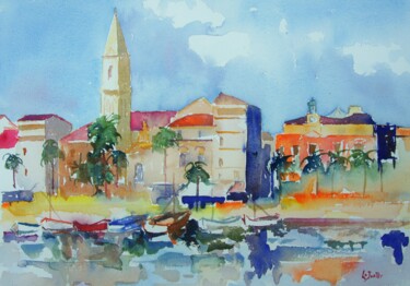 Pintura intitulada "Sanary sur mer  8" por Jean-Noël Le Junter, Obras de arte originais, Aquarela Montado em Painel de madei…