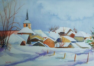 Painting titled "Larringes (Haute-Sa…" by Jean-Noël Le Junter, Original Artwork, Watercolor Mounted on Wood Panel
