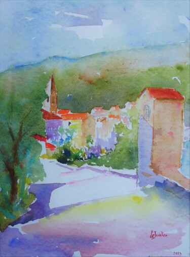 Painting titled "Sanary, le chemin d…" by Jean-Noël Le Junter, Original Artwork, Watercolor Mounted on Wood Panel