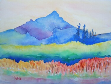 Painting titled "Le Pic Saint-loup e…" by Jean-Noël Le Junter, Original Artwork, Watercolor Mounted on Wood Panel