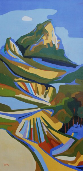 Painting titled "Le Pic Saint-Loup 1…" by Jean-Noël Le Junter, Original Artwork, Oil Mounted on Wood Stretcher frame