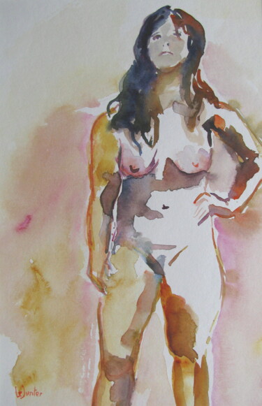 Painting titled "Nu debout" by Jean-Noël Le Junter, Original Artwork, Watercolor