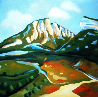 Painting titled "Le Pic Saint-Loup e…" by Jean-Noël Le Junter, Original Artwork, Oil Mounted on Wood Stretcher frame