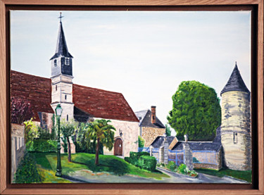 Peinture intitulée "place-de-l-eglise-e…" par Jnm, Œuvre d'art originale, Huile