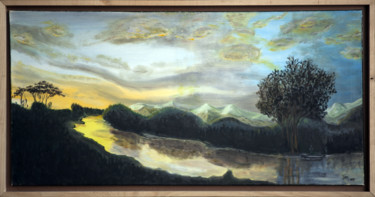Painting titled "Couché de soleil su…" by Jnm, Original Artwork, Oil